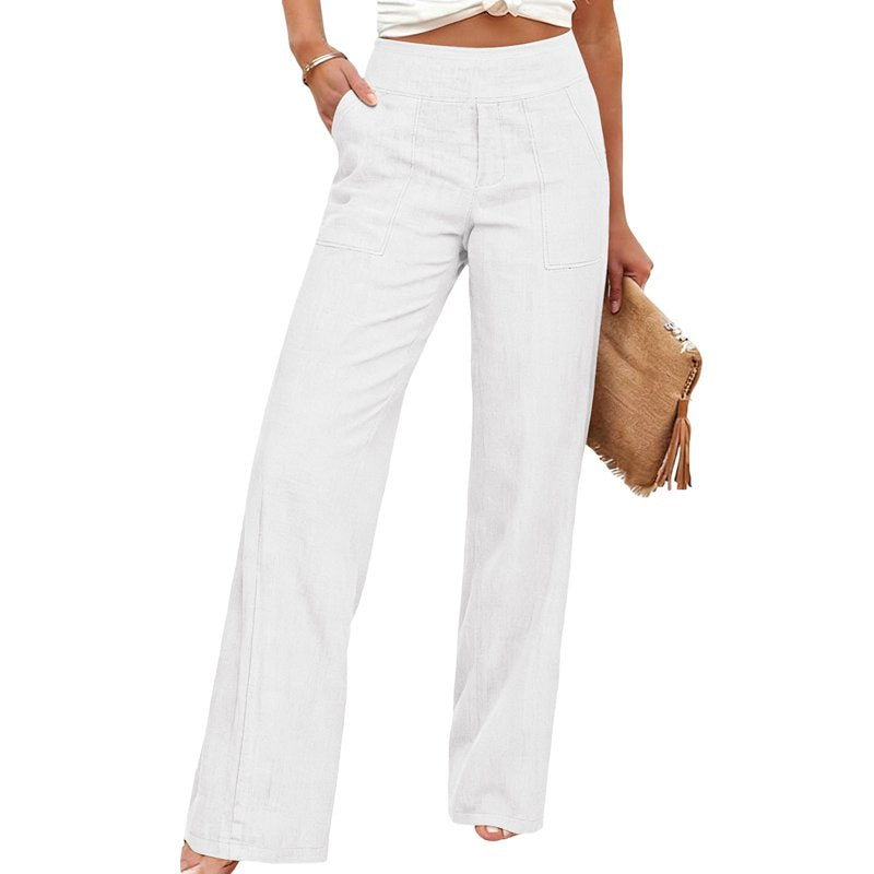 High Waist Linen Cotton Pants for Women Loose Fit Summer Casual Trousers