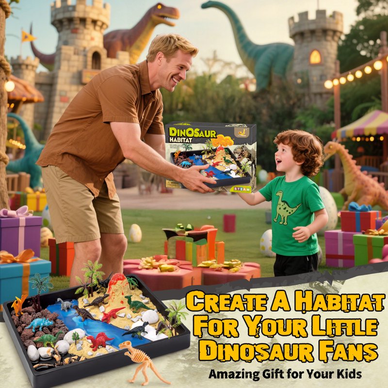Dinosaur Habitat Playset with 12 Figures & Volcano STEM Science Toy for Kids