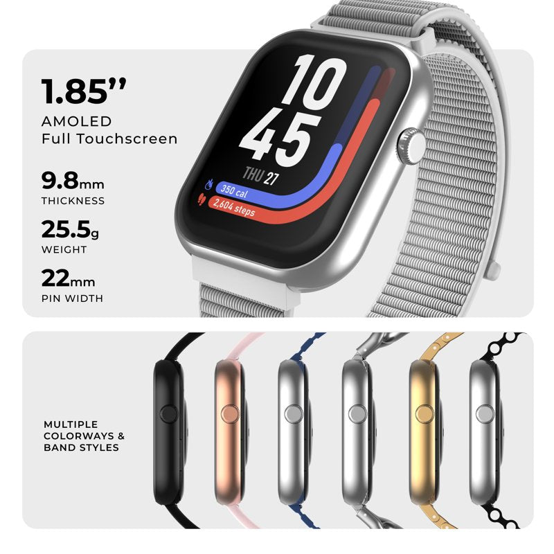 Smartwatch with Bluetooth Calling 1.85 AMOLED Display 100+ Sports Modes Gray