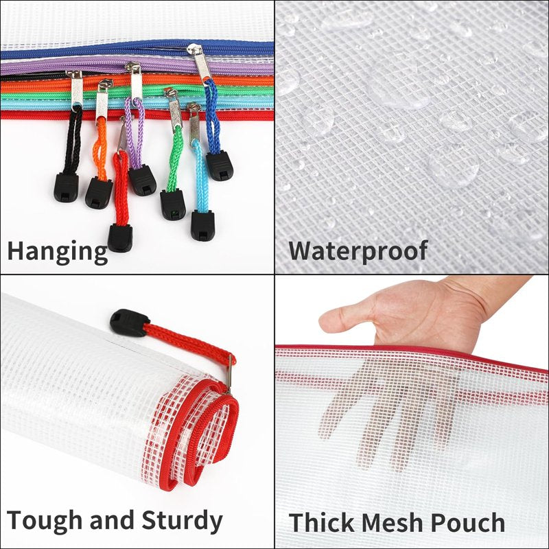 24 Pack Mesh Zipper Pouch Bags, Waterproof File & Organizer Bags for A4 Documents