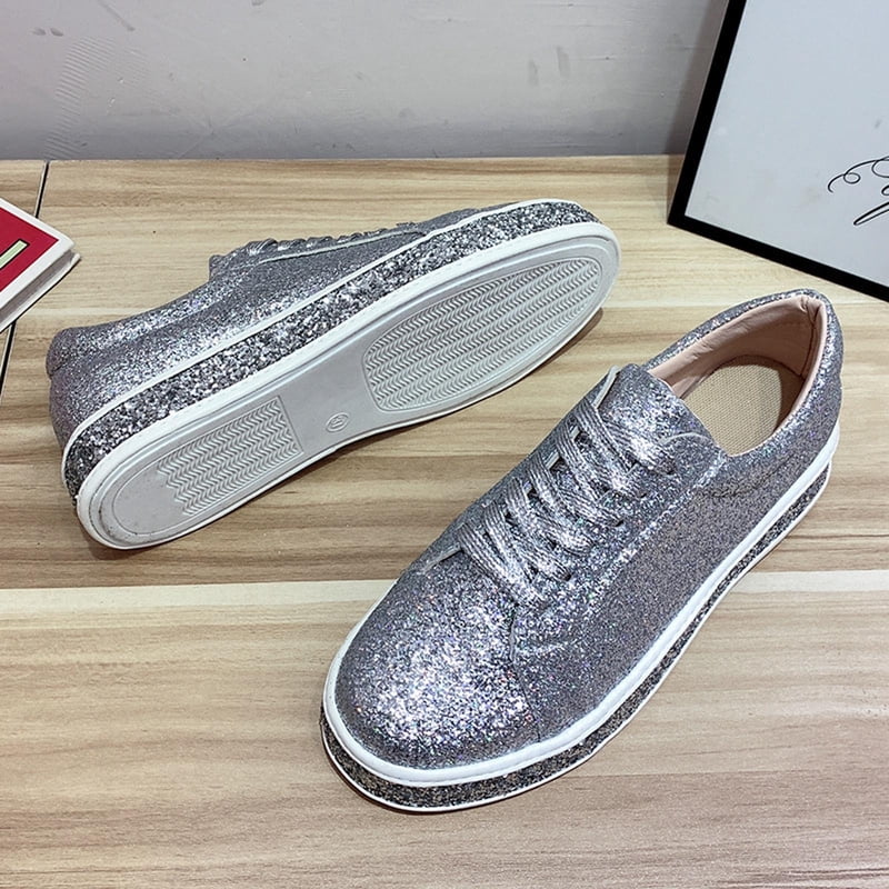 Sparkly Women's Glitter Tennis Sneakers - Comfortable Casual Shoes for Walking