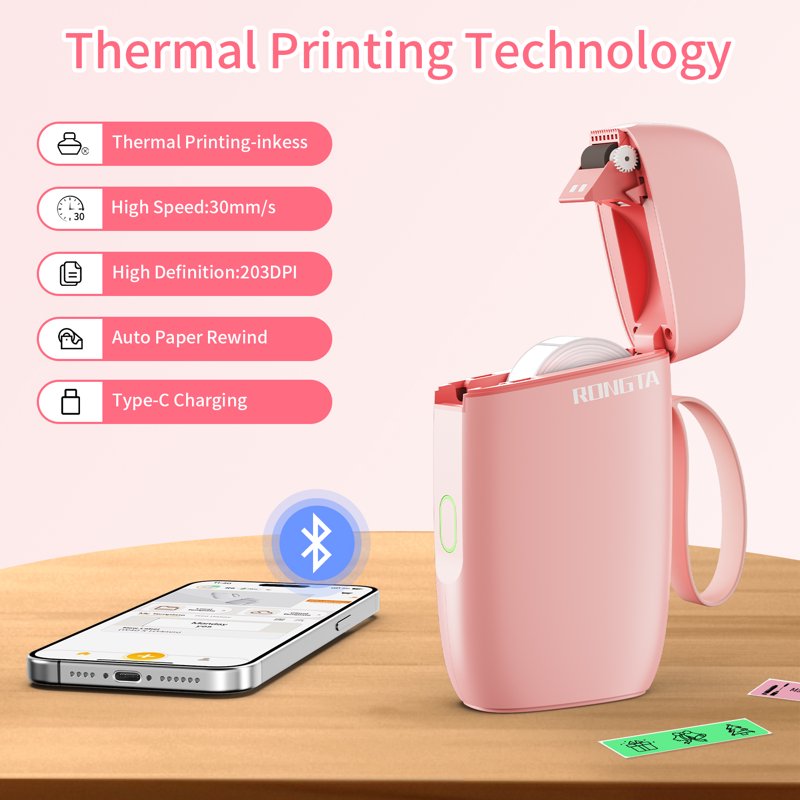 Portable Bluetooth Label Maker for Home Office Organization - Pink