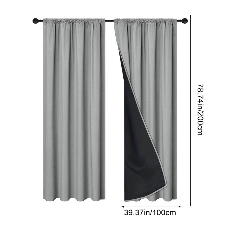 Blackout Curtain Rod-Pull Thermal Insulated Room Darkening Drapes with Black Liner