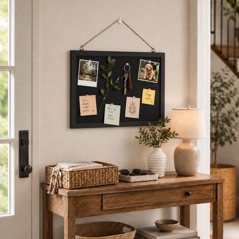 Black Linen Cork Bulletin Board 17x12 Inch Wall Display for Office & Home
