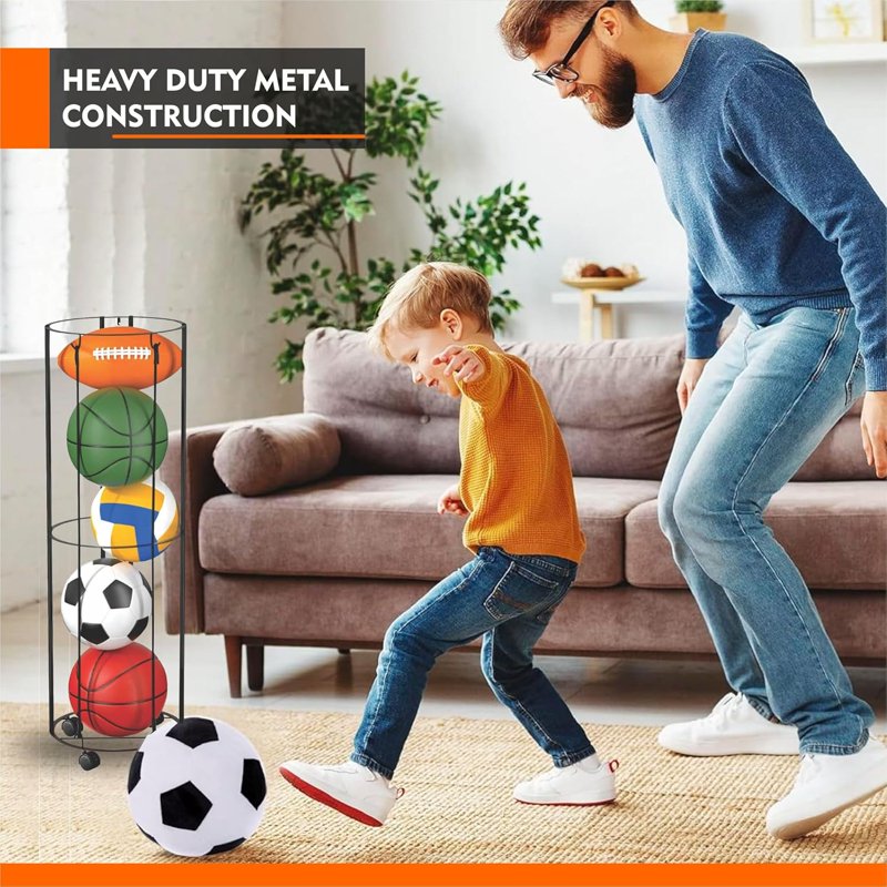 Vertical Ball Storage Rack with Wheels for Basketball Volleyball Soccer Balls