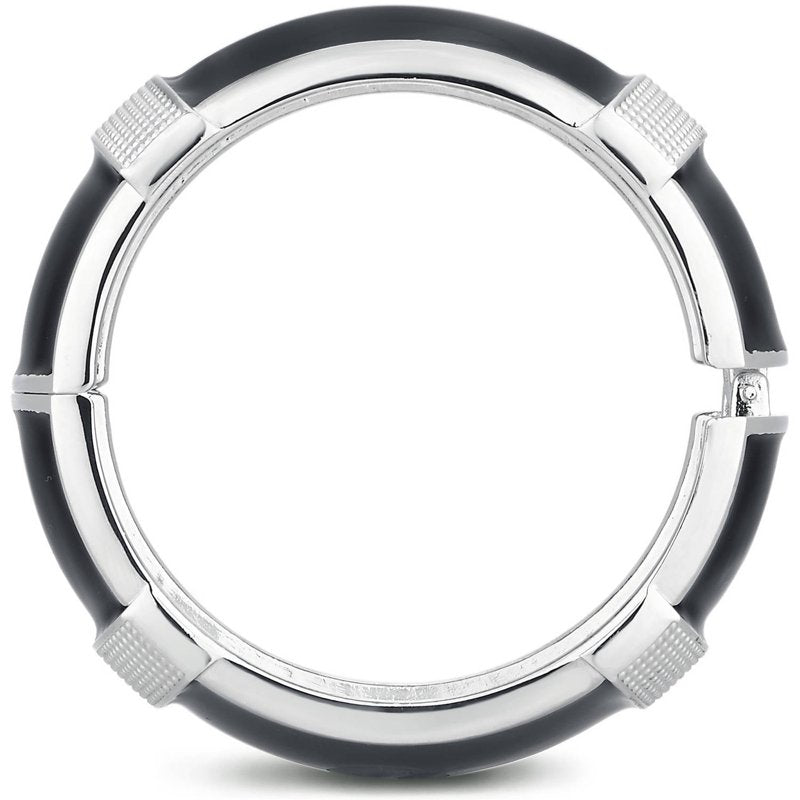 Black Enamel Textured Enhancer Bangle Bracelet for Fitbit Charge - Silver Finish