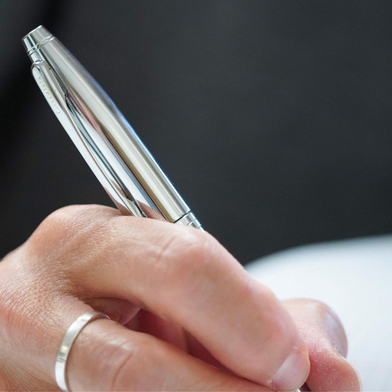 Cross Calais Chrome & Blue Rollerball Pen - Elegant Writing Instrument