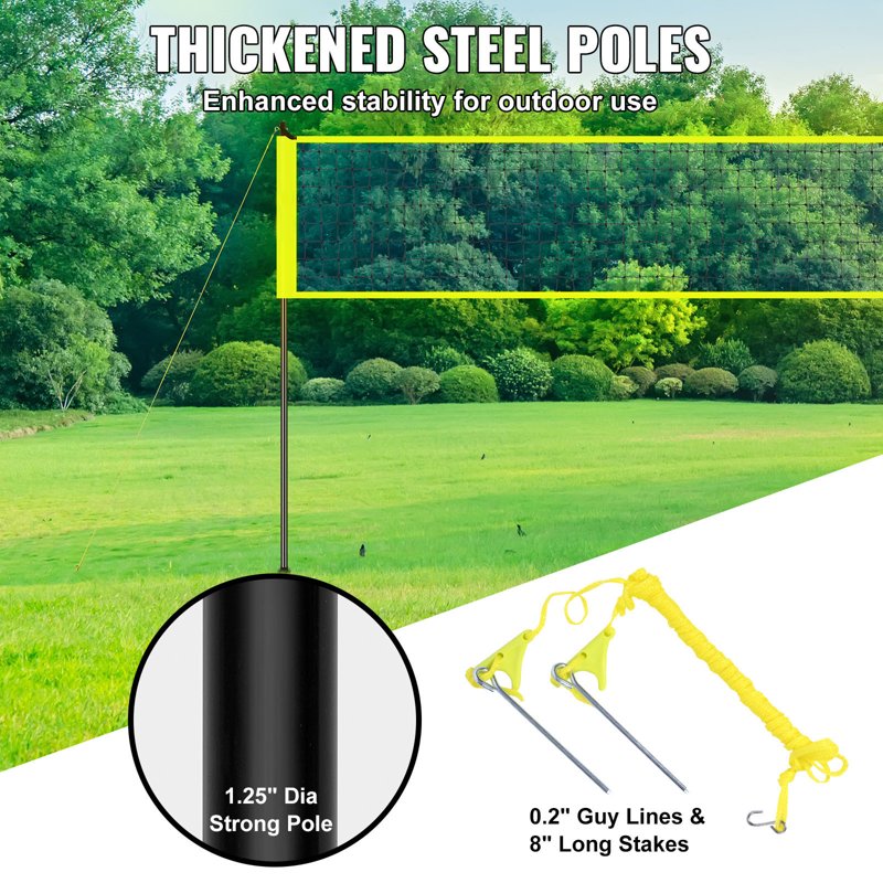 Portable Volleyball Net Set with Adjustable Steel Poles & PVC Net - Outdoor Sports Equipment