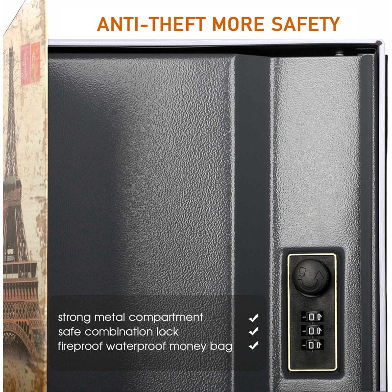Fireproof Book Safe with Combination Lock and Hidden Storage, 10.5 x 7.9 inches