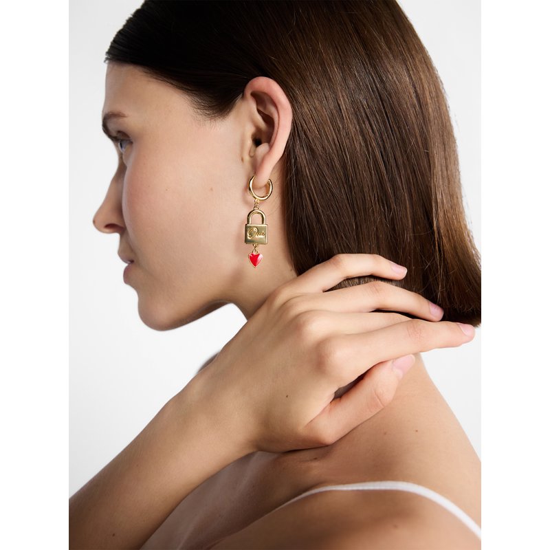 Goldtone Hoop Earrings with Lock and Key Charms for Women