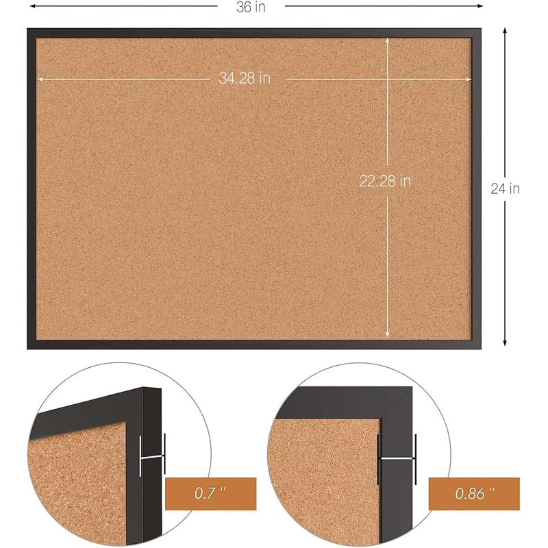 36x24 Inch Cork Bulletin Board with Wooden Frame Wall Decor for Office & Home