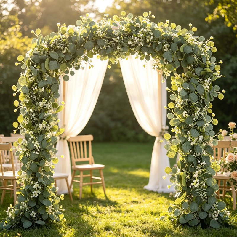 Artificial Green Garland for Wedding & Holiday Decor, 6FT Faux Leaf Vines