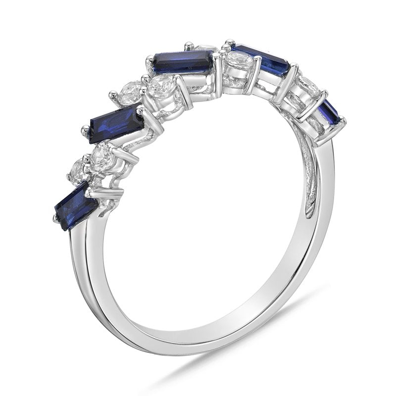 Sterling Silver Created Sapphire & Cubic Zirconia Ring - Multiple Sizes