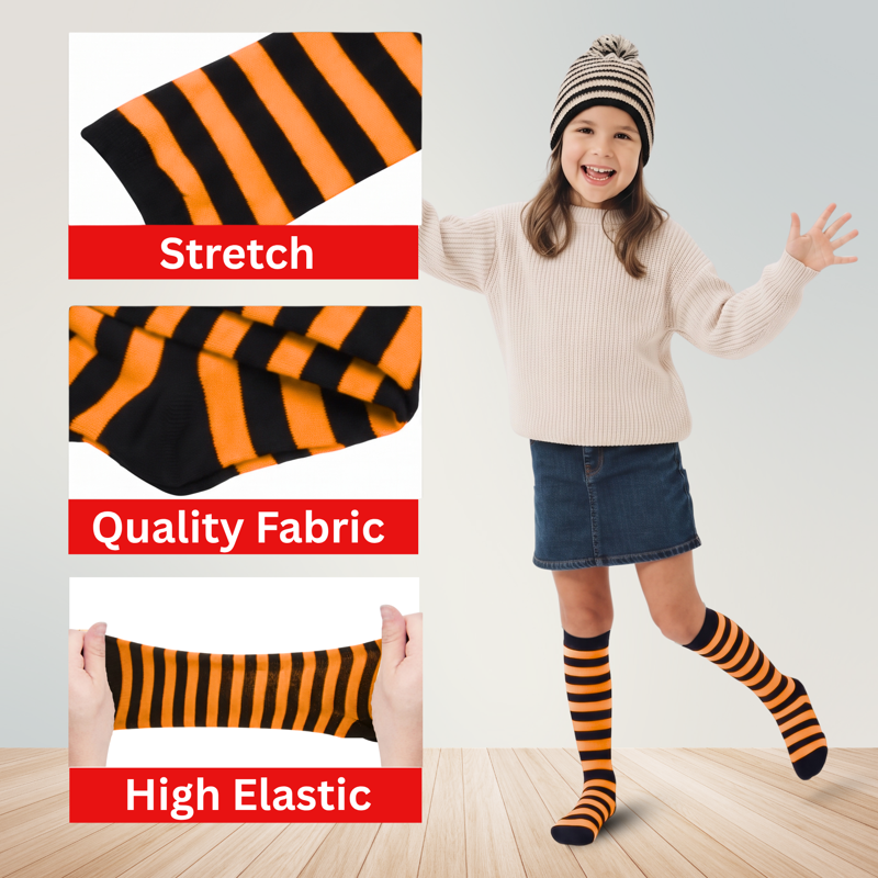 Dress-Up America Knee High Socks – Striped Orange & Black, 12 — Kids