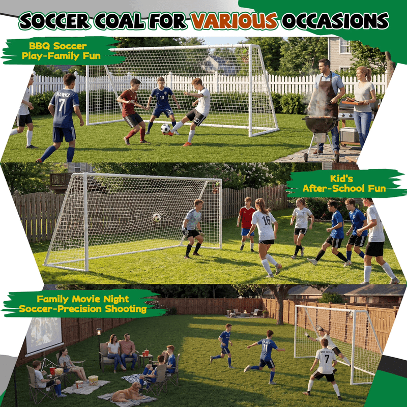 Mersco 16' x 7' Heavy-Duty Soccer Goal Set with Shooting Ring, Stakes & Cones