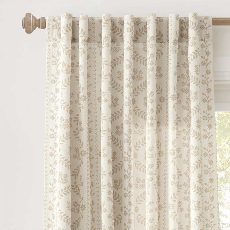 Light-Filtering Floral Curtain Panel Pairs - 52x84 Inches, Blue or Neutral