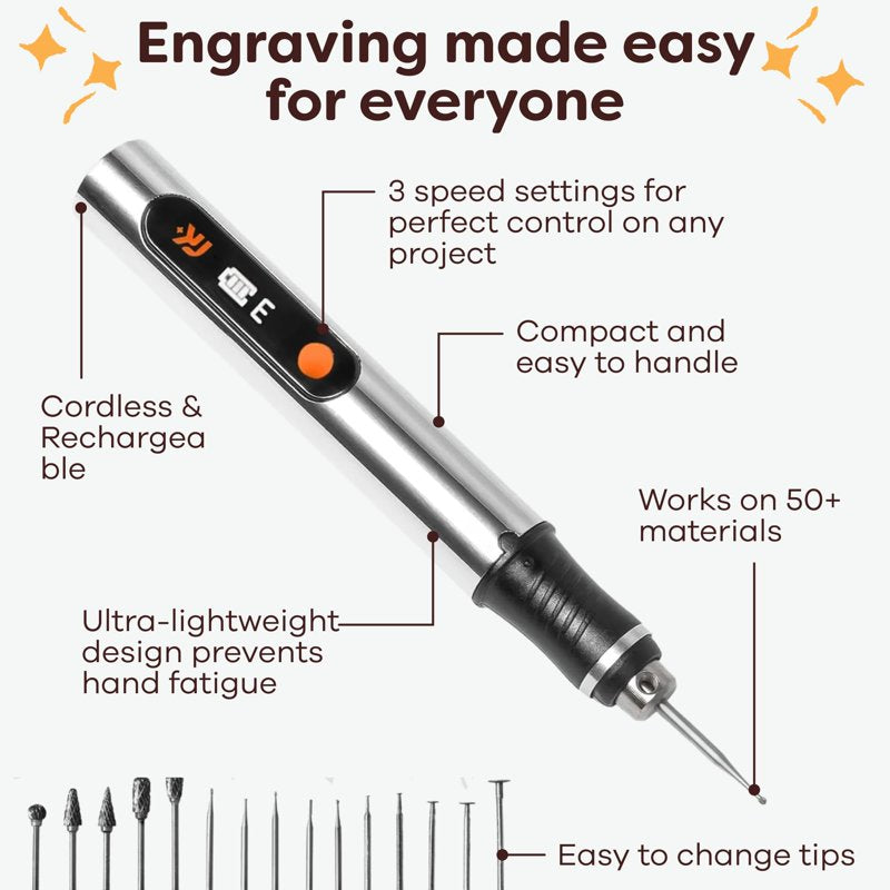 Engraving Pen for Artists & DIYers - Cordless, Rechargeable, 50+ Surfaces