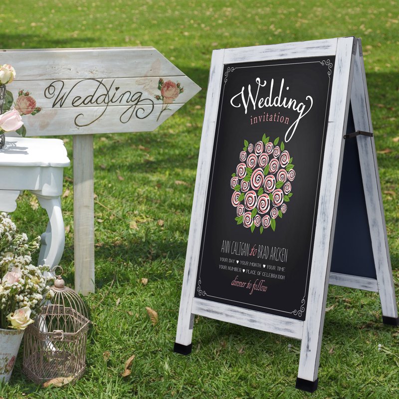 Large Magnetic A-Frame Chalkboard Sign 40x20 Inches Double Sided White Wooden Frame