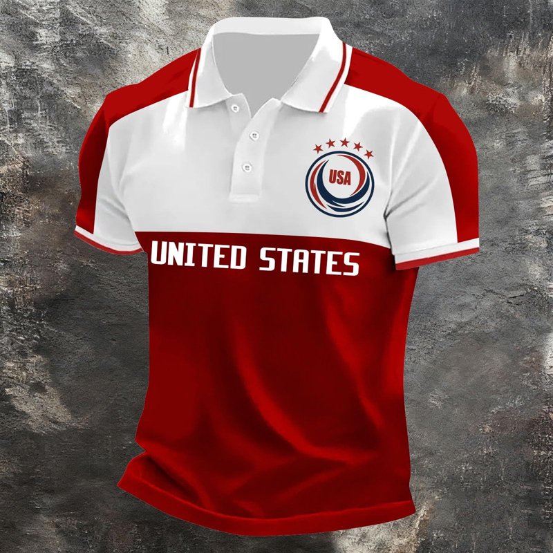 USA Soccer Polo Shirt for Men - Red, M - Short Sleeve Collared Pullover