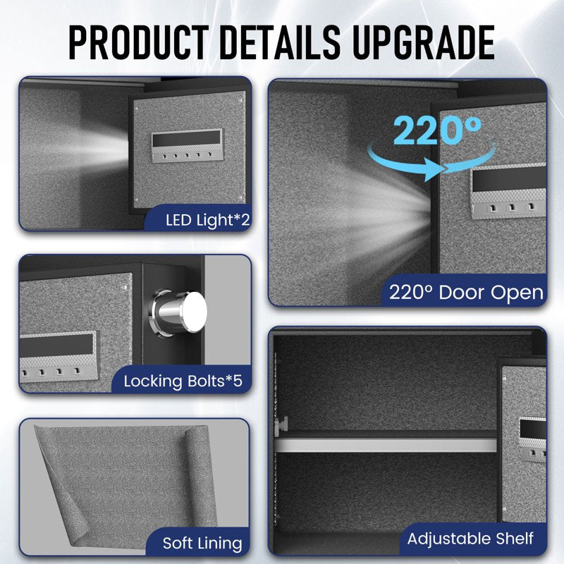 Digital Safe Box with Key Hook & Adjustable Shelves - High Security Cabinet