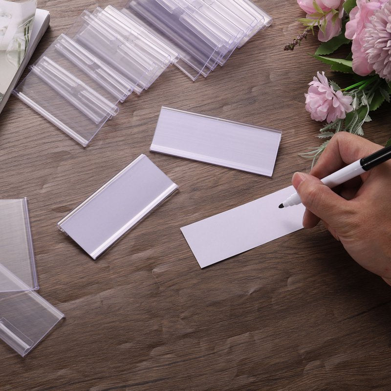 60PCS Clear Basket Labels Clips with Label Paper for Organization and Storage