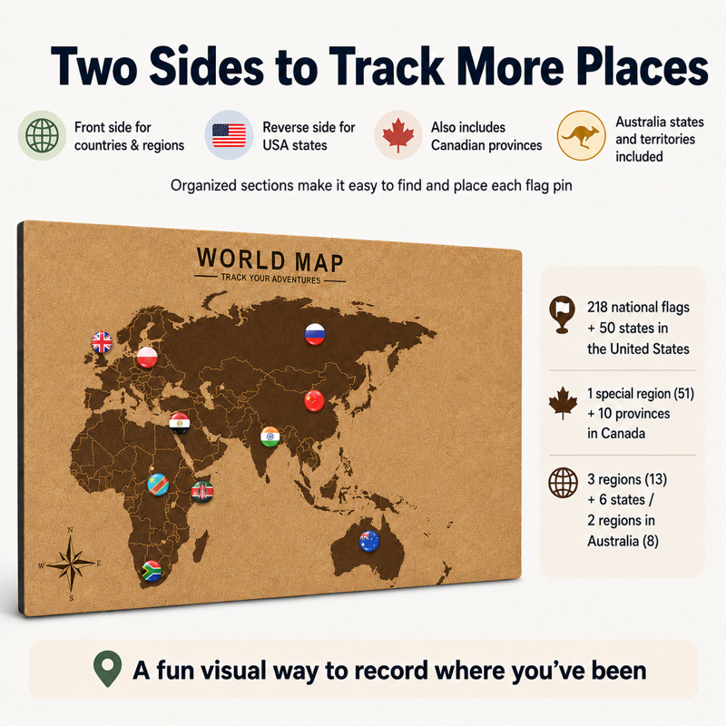 Map Push Pins with National Flags - 289 Piece World Travel Pin Set for Maps & Bulletin Boards
