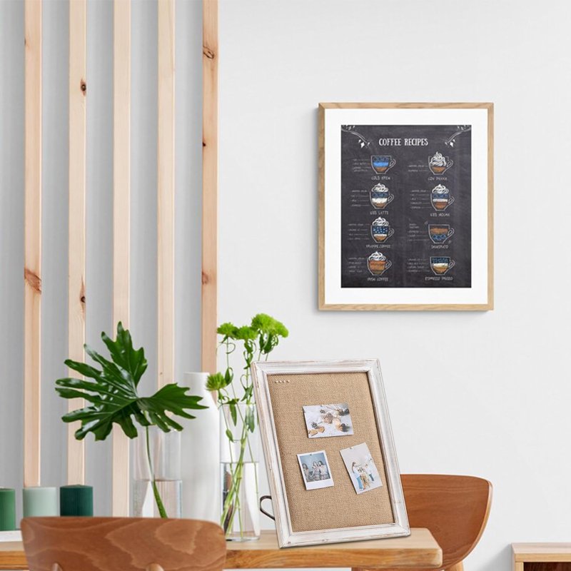 Small Desk Bulletin Board with Rustic White Frame & Linen Pin Surface - 12x16 Inches