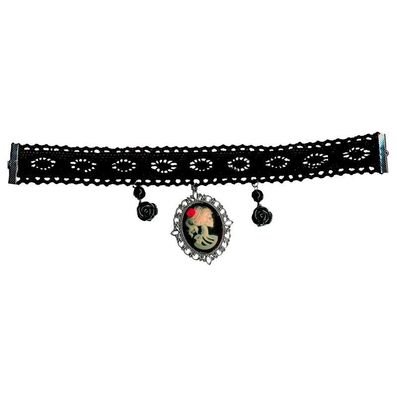 Day of the Dead Cameo Choker Necklace - Gothic Jewelry Accessory