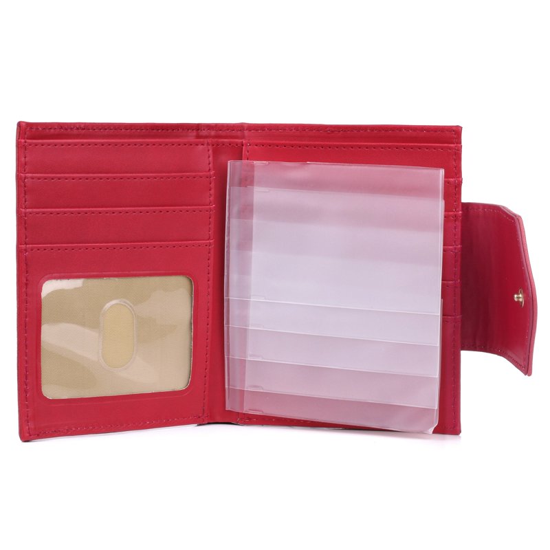 Women’s Red Leather Card Wallet with Multiple Card Slots & ID Window