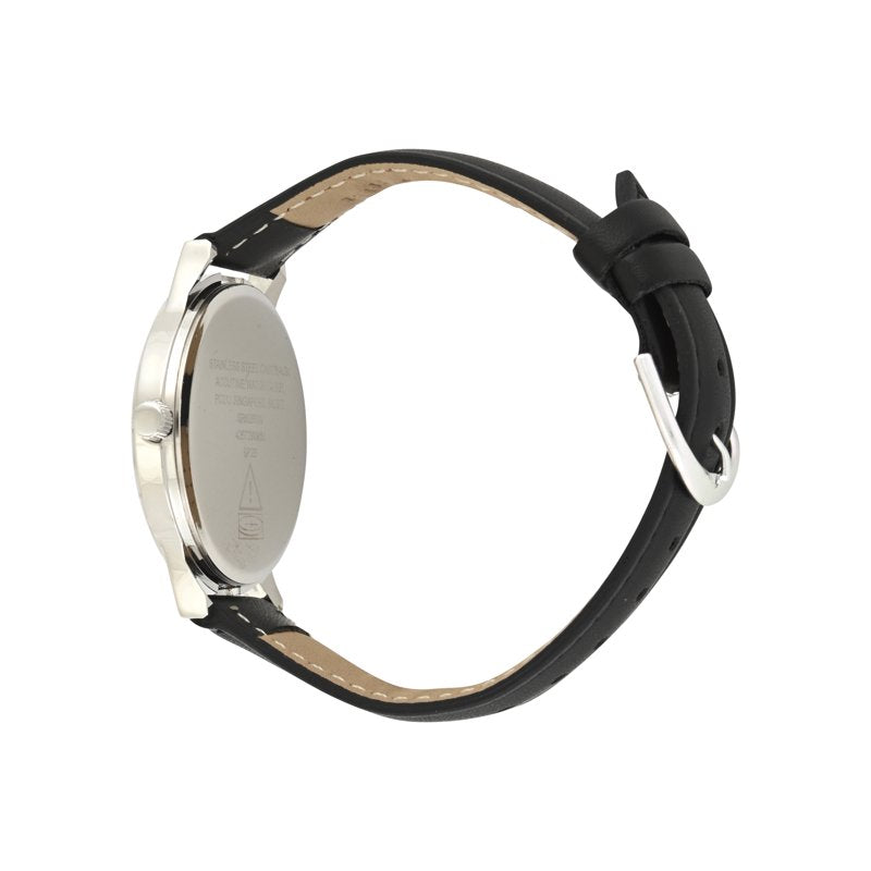 George Men's Silver Case with Black Faux Leather Strap Watch