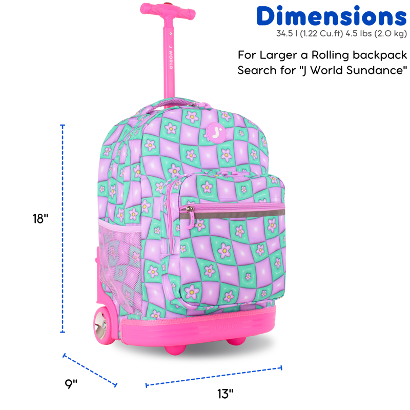 Kids Rolling Backpack with Wheels & Tote for School & Travel - Puffy Flower