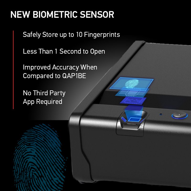 Biometric Pistol Safe with Digital Keypad Interior Light - 3.2 x 12.1 x 9.9 in Black
