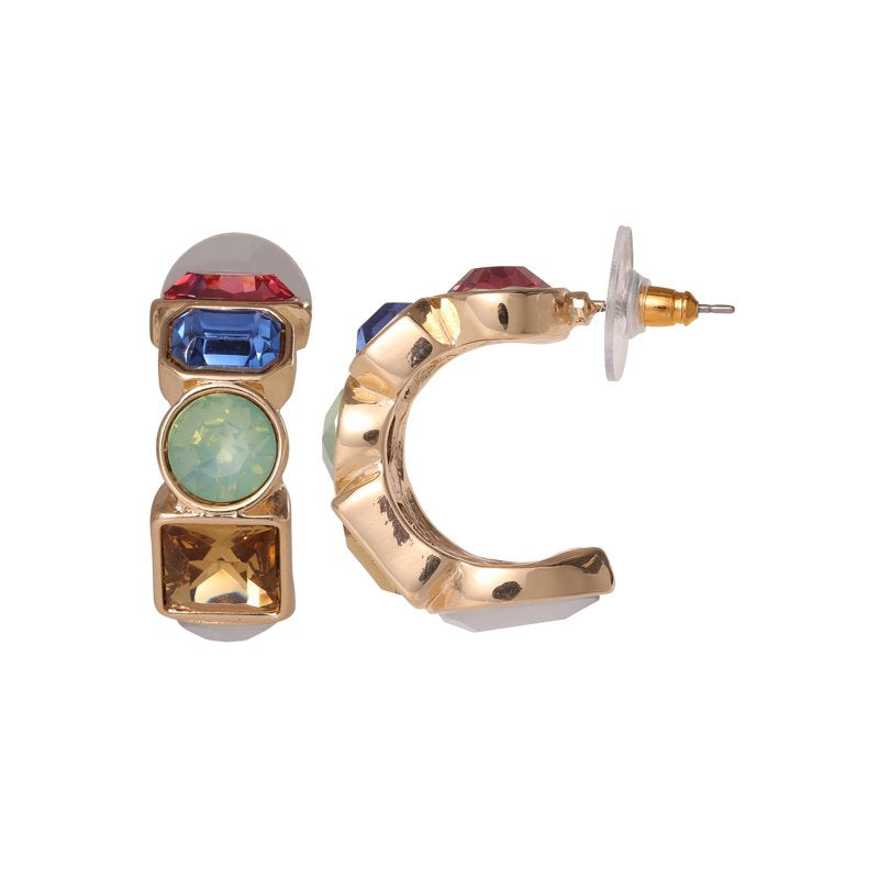 Multi Color Stone Hoop Earrings for Women - Gold-Tone Elegant Jewelry