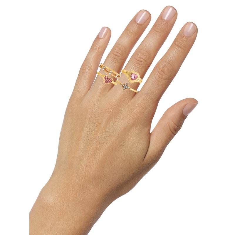 Gold-Tone Heart Rhinestone Ring Set for Women - 5 Pieces, Sizes 5-9