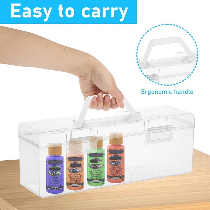 4-Pack Paint Storage Boxes with Handles, Acrylic & Craft Organizer Containers