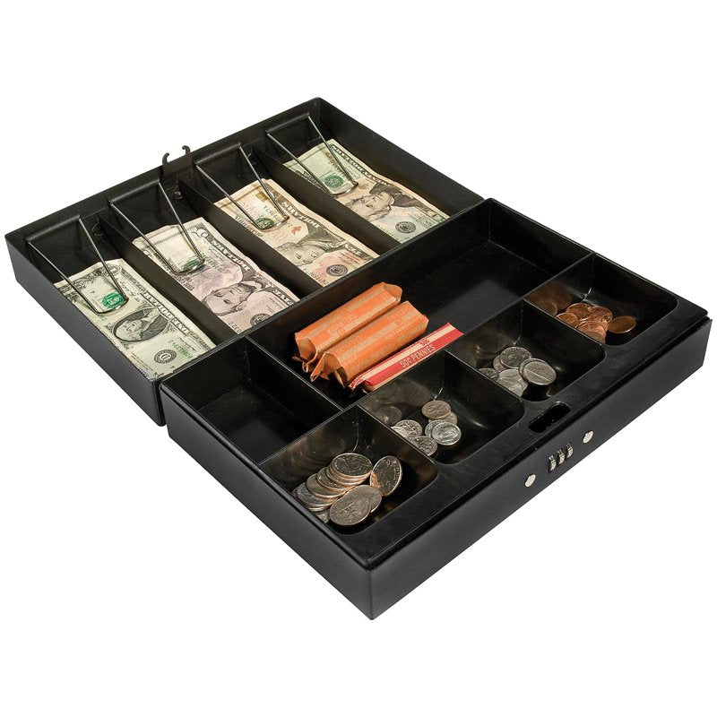 Cash Box with 6 Compartment Tray and Money Clip - Secure, Durable, Portable Storage