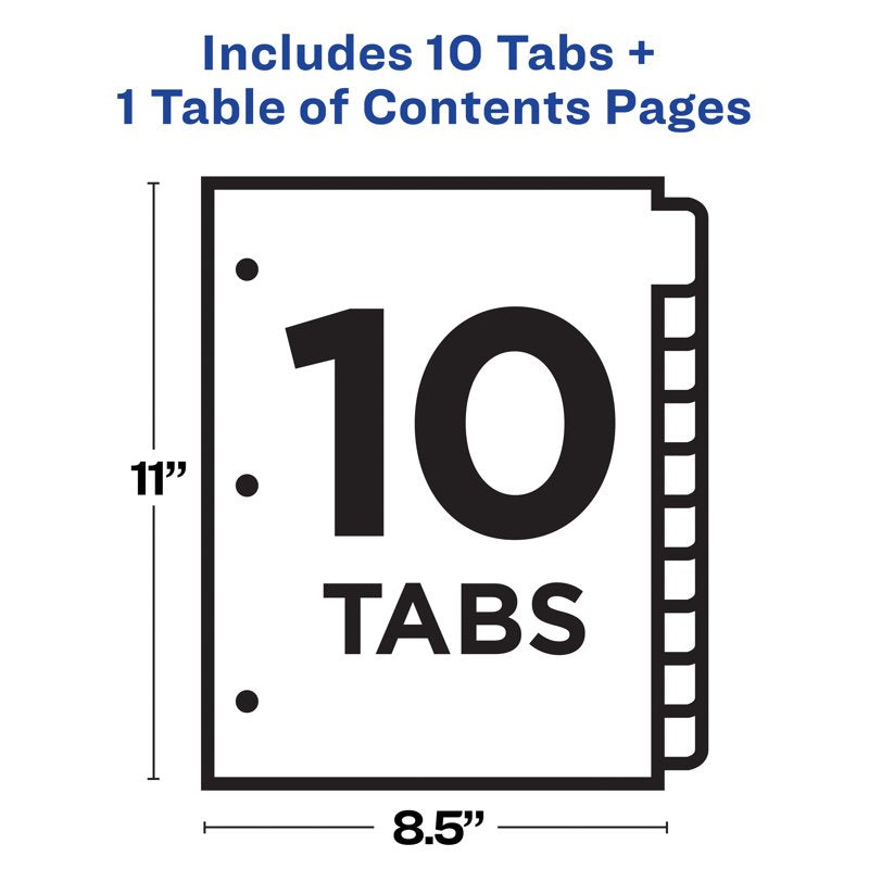 Avery Ready Index 10-Tab Dividers - Customizable Table of Contents - Multi-Pack Options