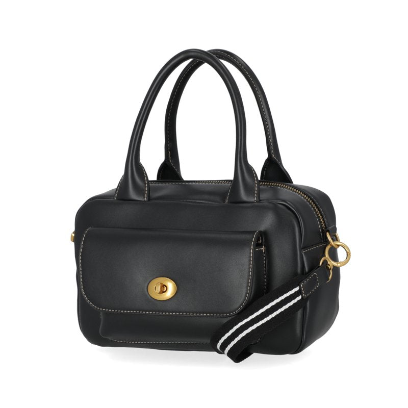 Women's Faux Leather Satchel Handbag with Removable Crossbody Strap - Black/Navy