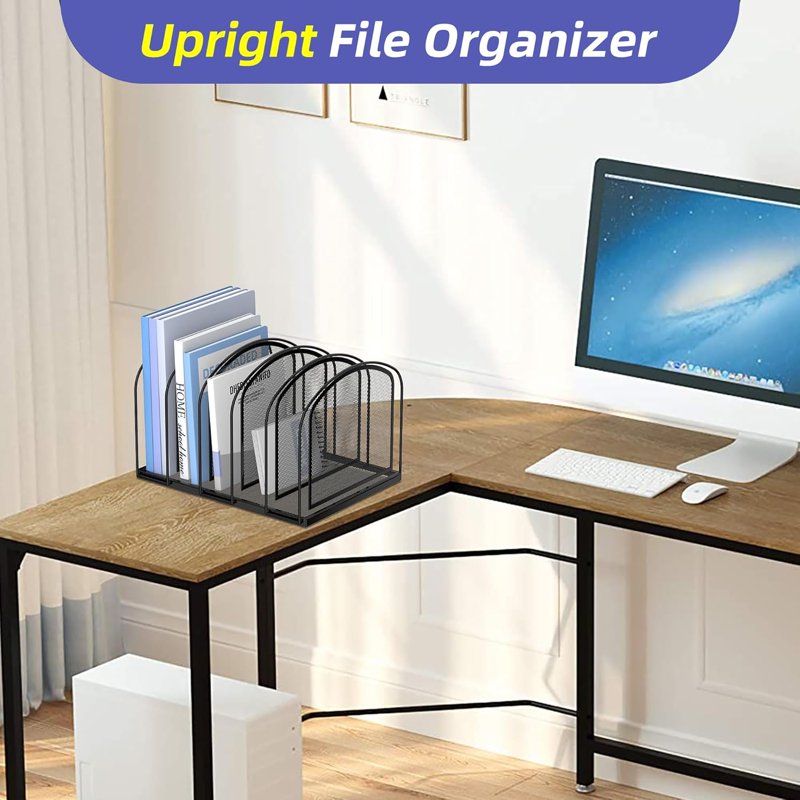 5 Compartment Metal Mesh Desk Organizer for Files and Documents