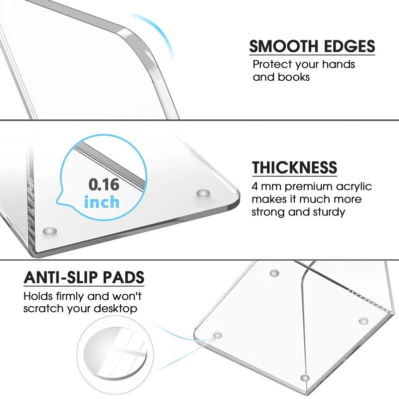 Clear Acrylic Bookends for Shelves - Stylish Book Stoppers, Non-Skid, 2 Pairs