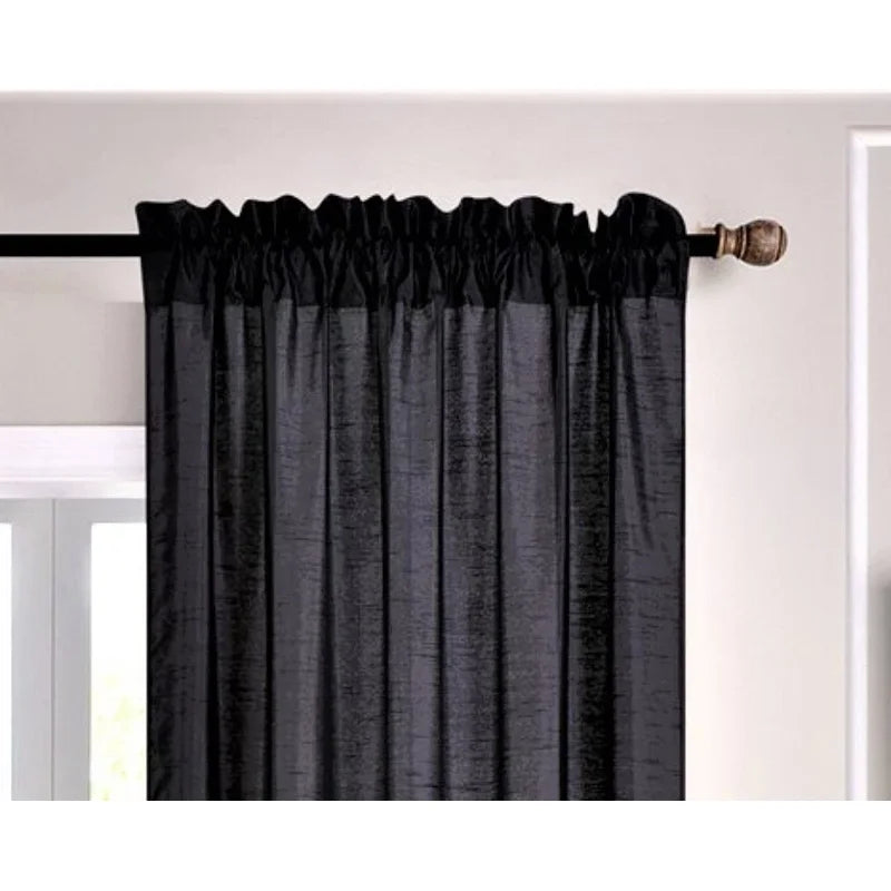 Semi-Sheer Faux Silk Window Curtains 2-Pack - Black, 84 Inch Length