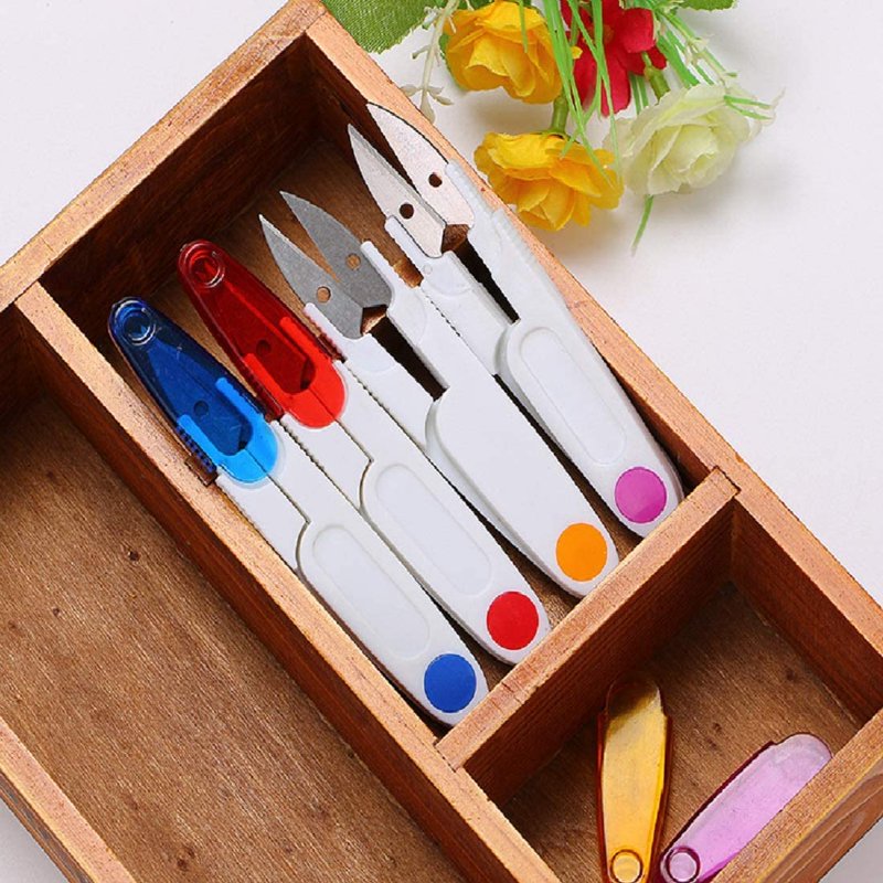 4 Pack Mini Portable U-Shaped Sewing Scissors with Safety Covers for Cross Stitch Crafts