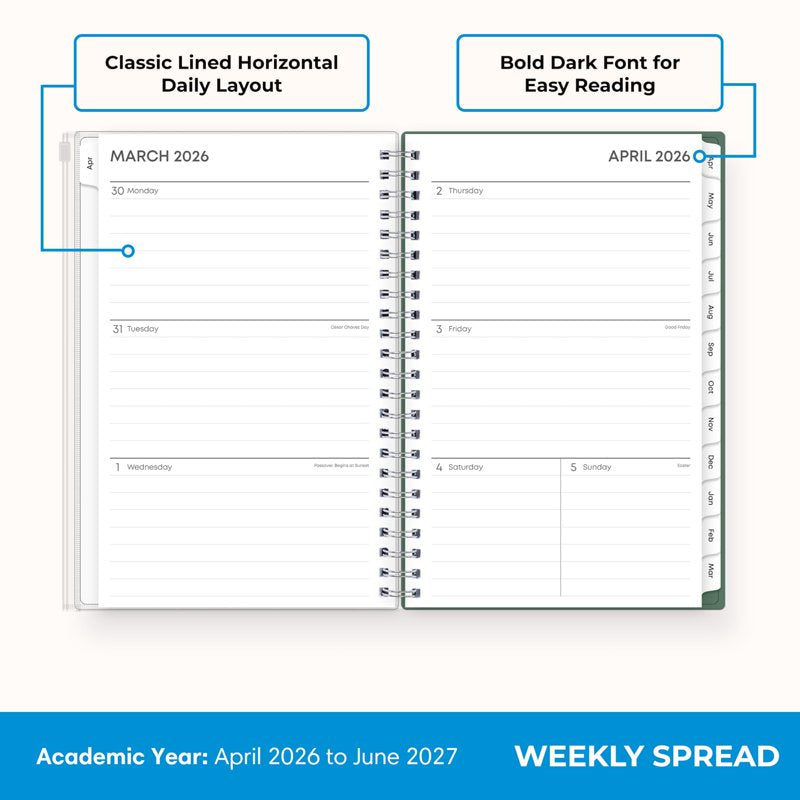 Academic Year Planner Calendar 2026-2027, 15 Months, 5x8 Inch Portable Weekly & Monthly Organizer with Zip Pouch