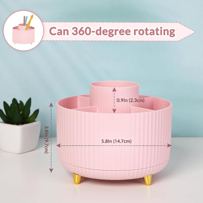 360 Degree Rotating Desk Organizer with 5 Slots - Multi-Purpose Pen and Office Supply Holder