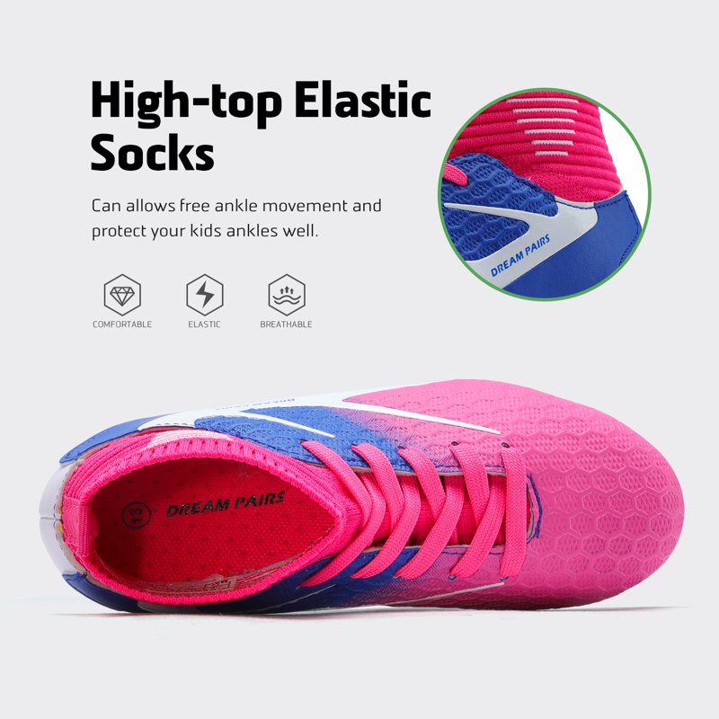 Dream Pairs Kids Soccer Cleats - 1 Little Kid Pink/Blue/White - Toddler to Big Kid