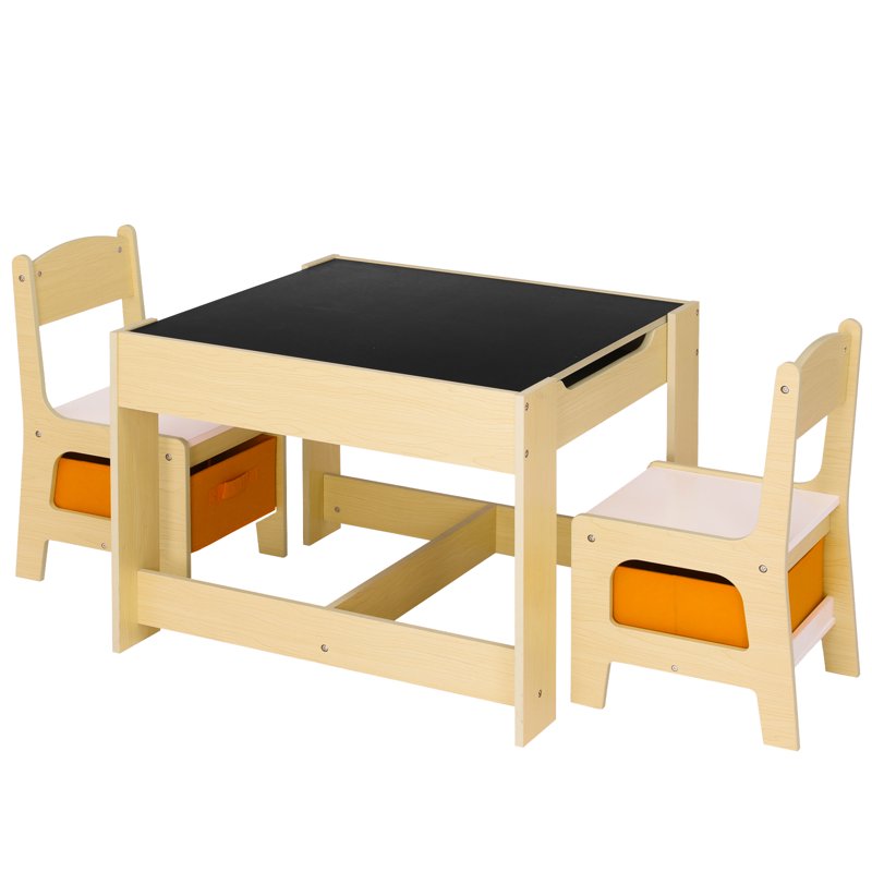 Kids Activity Table and 2 Chairs Set with Storage - Toddler Play & Study Furniture