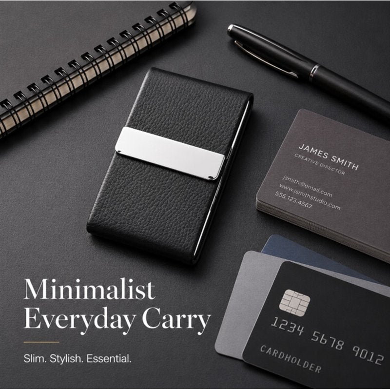 Slim PU Leather Business Card Holder Case with Magnetic Closure