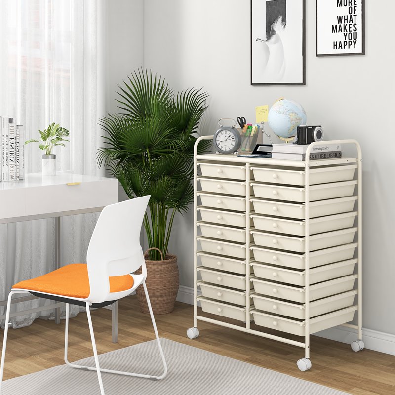 20-Drawer Rolling Storage Cart for Art Craft Organization White