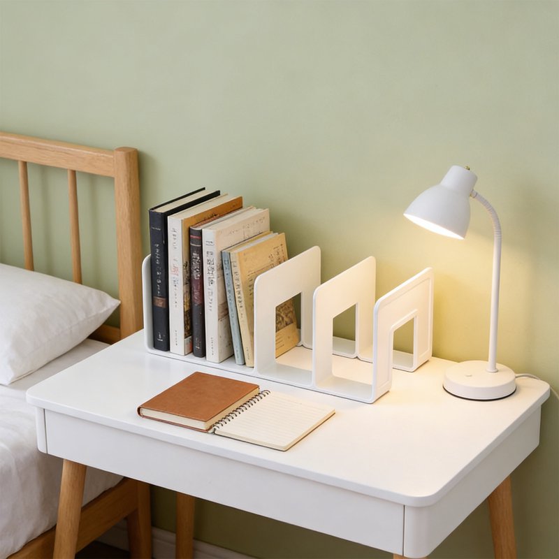 Desktop Book Organizer Shelf with Dividers - Plastic File Sorter for Office & Study