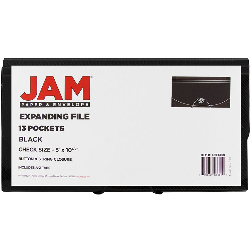 13-Pocket Expanding File Folder with Elastic Closure - Black, 5x10.5 Inches